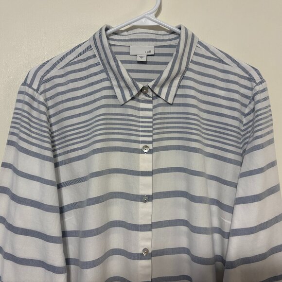 J. Jill Women's Blue/White Mixed-Stripe Button-Front Tunic Shirt Top L - Picture 2 of 9